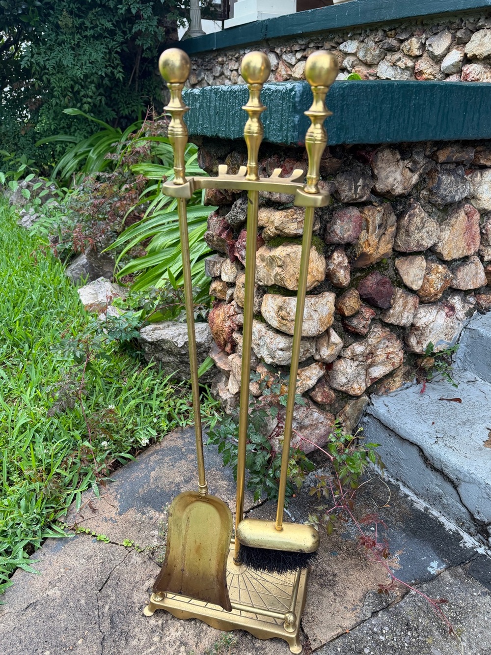 Brass Fireplace Tool Set with Stand